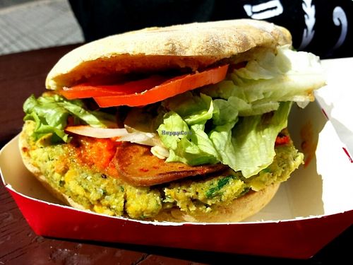 Chickpea burger! at Aguai Bio Vegano in Gran Canaria