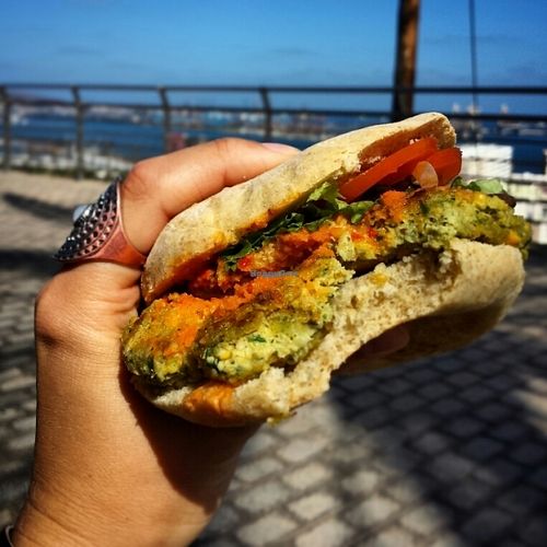 Chickpea burger, so good! at Aguai Bio Vegano in Gran Canaria