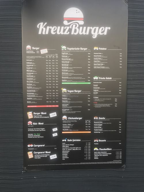 Menu at KreuzBurger - Rosenthaler in Berlin