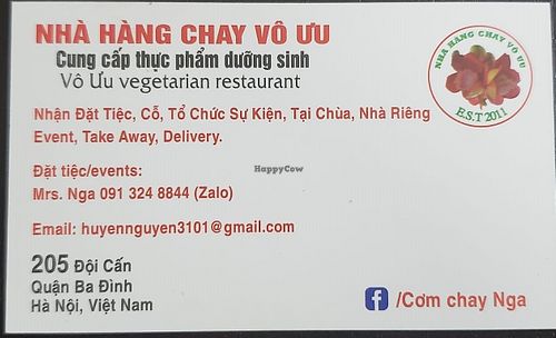 Business card front at Vo Uu Chay in Hanoi