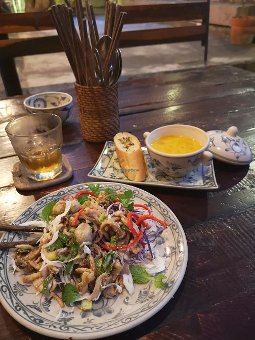 Mushroom salad and pumpkin soup at Here & Now - Phu Nhuan in Ho Chi Minh City