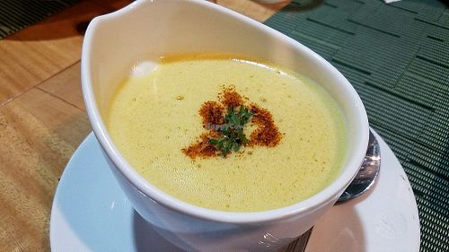 yellow soup. squash at Lun-Haw Vegan Cafe in Cebu