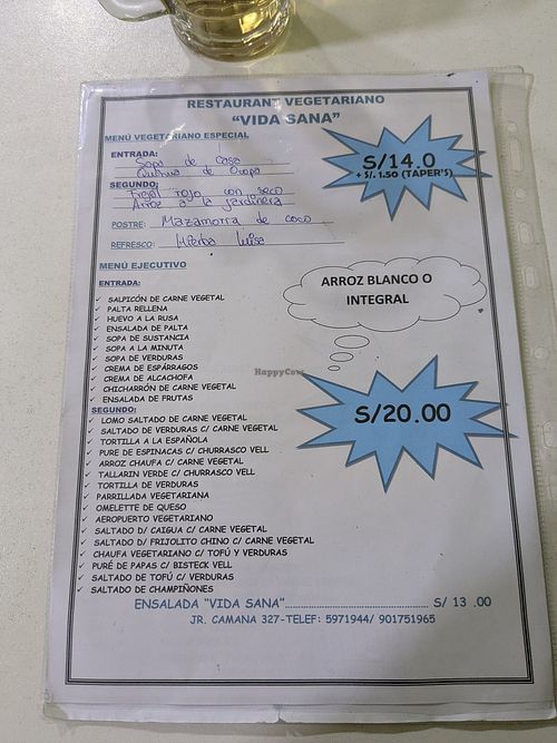 Printed menu from April 2025 at Vida Sana - Jr. Camaná in Lima