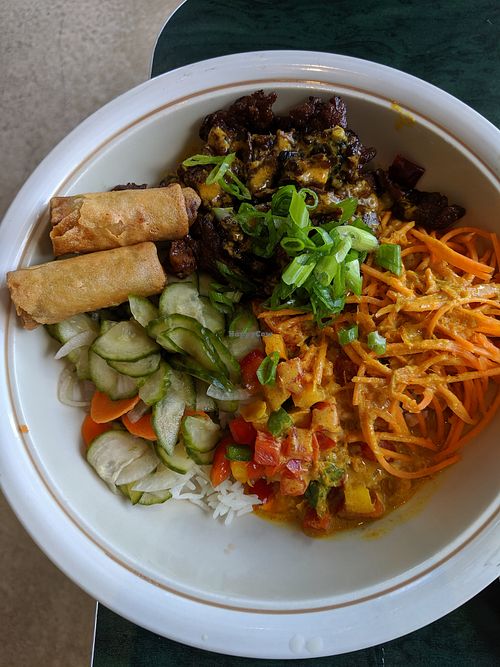 Special of the day - vegan satay chik'n with spring rolls at Hearts Choices - NorthEast in Calgary