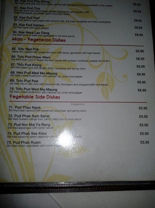 Menu at Orangegrass in South Shields