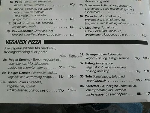 Part of vegan menu in Danish at Vegetalia in Copenhagen