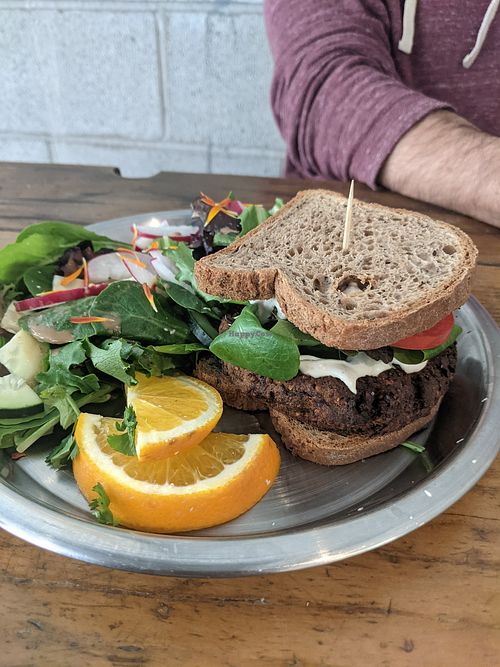 Veggie Burger 🌱 so good! at Harvest Cafe in Ventura