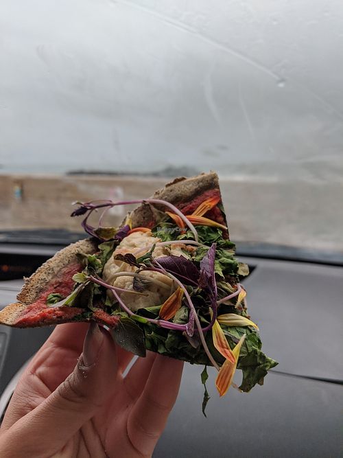 Farm Veggie Pizza. Divine to say the least. at Harvest Cafe in Ventura