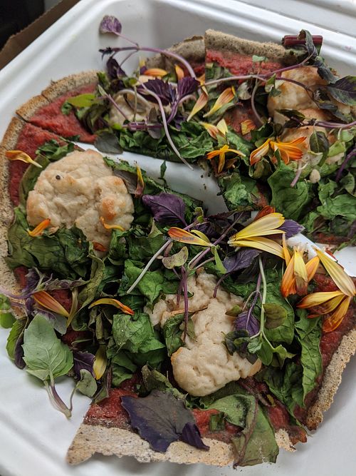 Farm Veggie Pizza to go. Vegan cheese. at Harvest Cafe in Ventura