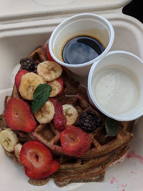 Vegan Buckwheat Waffle to-go at Harvest Cafe in Ventura