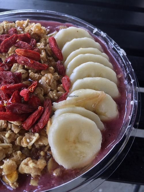 Strawberry pineapple acai bowl with goji berries at The Weekly Juicery - Palomar Centre in Lexington