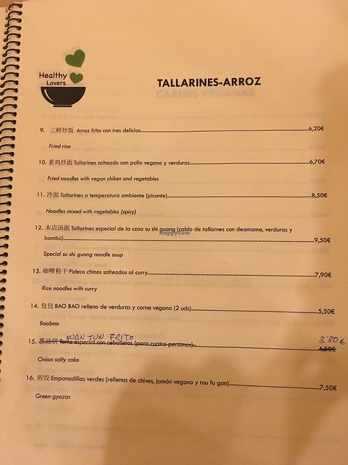 noodles and rice menu August 2017 at Healthy Lovers in Madrid