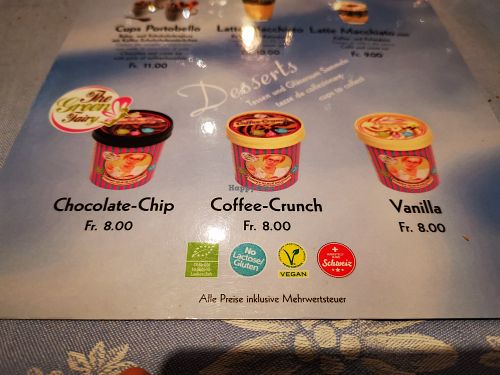 Even vegan organic ice 😍😍😍 at Restaurant Corvatsch in St Moritz