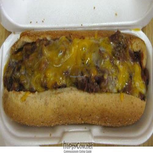 Chili Dog at Oasis Vegetarian Cafe in Riverside