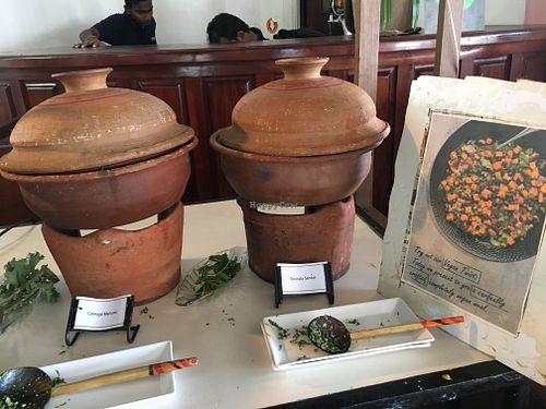 The Sri Lankan and Indian corner are cooked in claypots. I avoid it because you can get vegan rice and curry everywhere, for me, it's about the carbs and the salads! at The Poya Day Vegan Buffet in Mount Lavinia