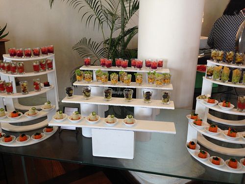 Tasty things in shot glasses at The Poya Day Vegan Buffet in Mount Lavinia