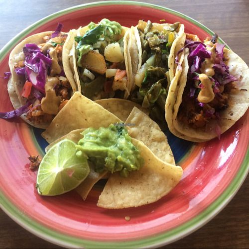 Jackfruit, potato, cactus and soyrizo tacos at La Charrita in Santa Clarita