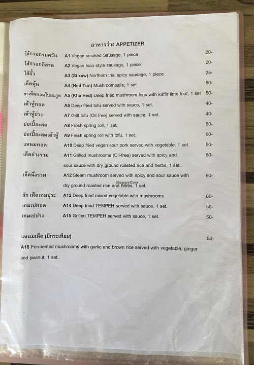 menu 1 at Bee Vegan in Chiang Mai