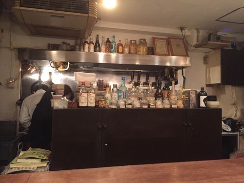 View of the kitchen from the counter at Saizencyuka anzu in Nagoya