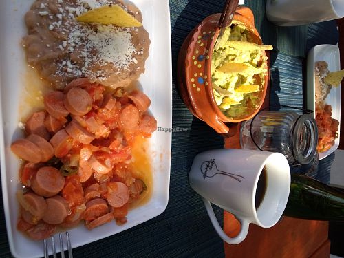 Desayuno de salchichas veganas a la mexicana. at La Casa de lo Natural Origen in Manzanillo