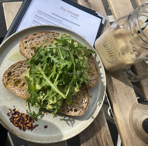 Smashed avocado & rocket on sour dough - vegan   at Retreat Kitchen in Richmond Upon Thames