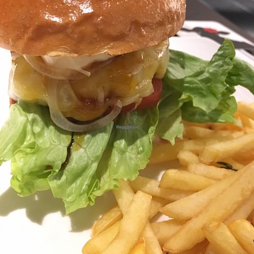 veggie burger. fries were flavored with garlic and rosemary! at Doug's Burger in Fukuoka