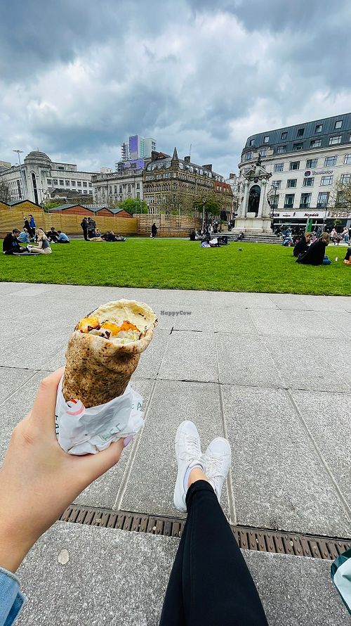 Falafel wrap in the park around the corner   at Go Falafel - Deansgate in Manchester