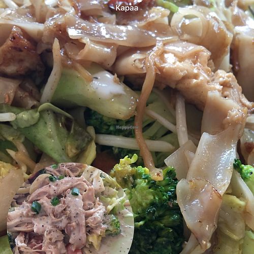 noodles with tofu with inset of noodles with coconut garlic sauce.  at House of Noodles in Kapaa