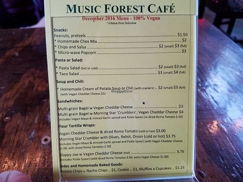 menu at Music Forest Cafe in St Paul