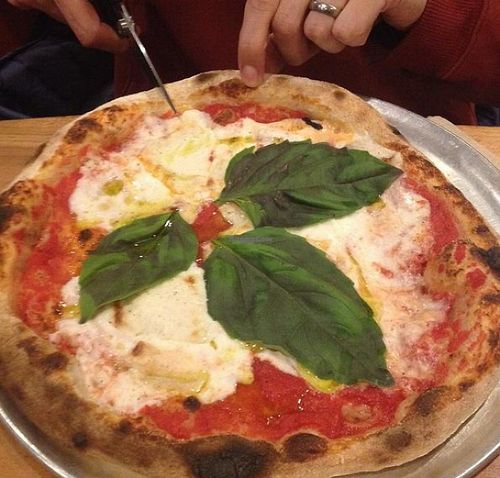 vegan margherita with fresh basil and house-made fresh mozzarella at Pompieri Pizza in Durham