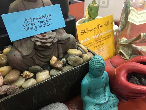 Front desk decor  at Skinny Buddha Organic Food & Fitness in Mt Kisco