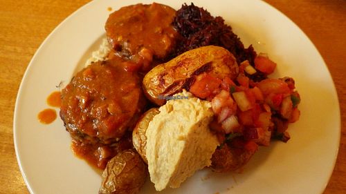 Corn cakes hummous and side salad at Iydea in Brighton