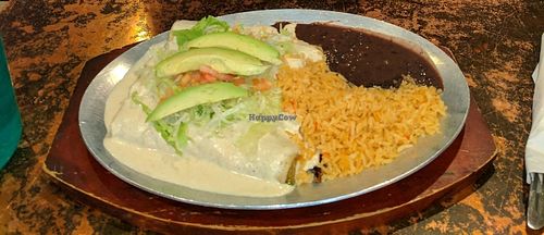 Vegan Enchiladas de Jamaica with Cashew Sauce at La Morada in Bronx