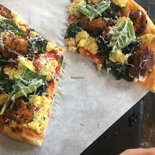 meatball and chèvre pizza, San Marzano tomatoe sauce at Virtuous Pie in Portland