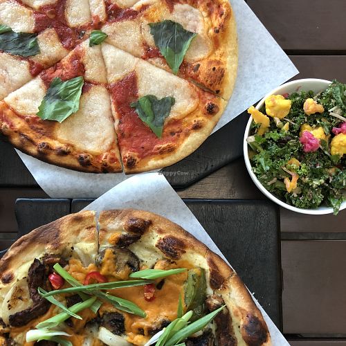 Ode to Philly, Margherita and Side Salad (Kale Caesar) at Virtuous Pie in Portland