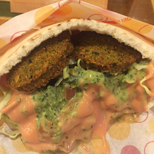 Farafel in a pita bread at Gold Falafel in Osaka