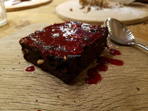 The Vegan Brownie. Not currently listed on the vegan menu or the dessert menu. It is very tasty and highly recommended - worth asking for! at The Stable in Exeter
