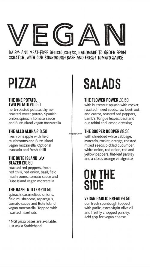 Exeter branch vegan menu Oct 2017 at The Stable in Exeter