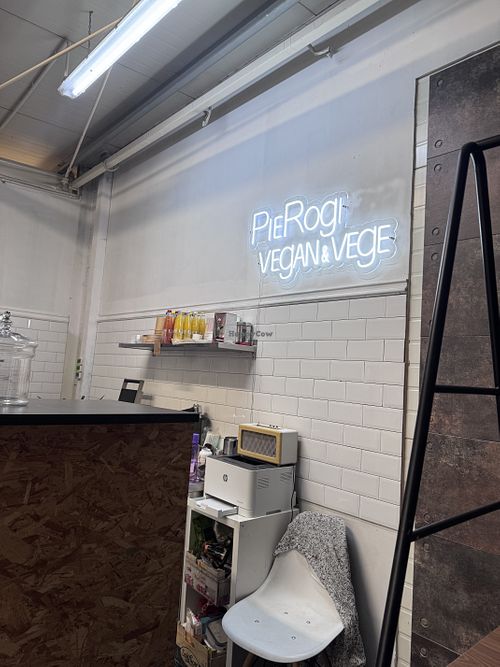 A sign   at PieRogi Vegan in Wroclaw