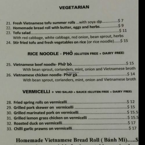menu at Viki Cafe in Auckland