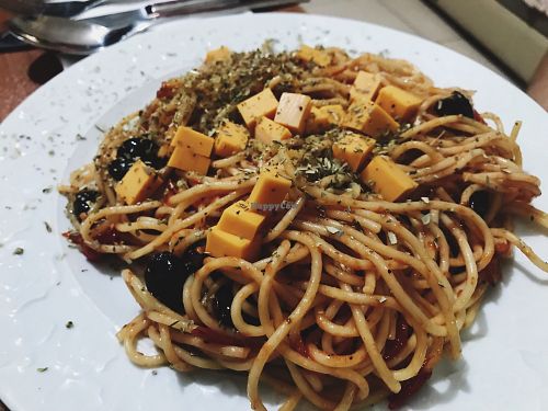 Vegan Spaghetti with Vegan Cheddar at Feslegen Butik in Izmit