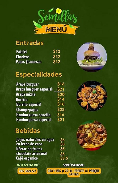 New menu in January, 2025 at Semillas Comida Sana in Pereira