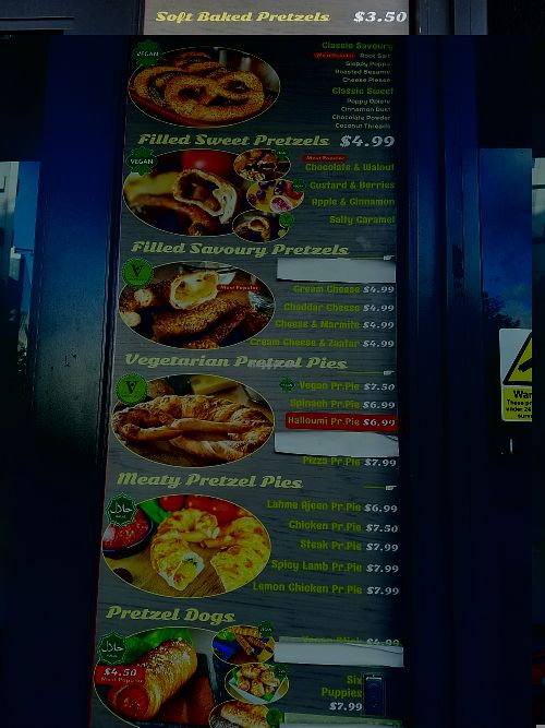 menu at Popa's Pretzels in Auckland