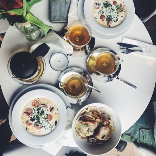 Photo by @tempehtions on Instagram. Thai soup and ravioli with spinach. at Think Love Juices & Vegan Food in Wroclaw