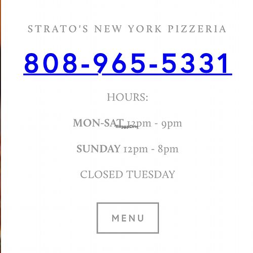 hours and number  at Stratos New York Pizzeria in Pahoa