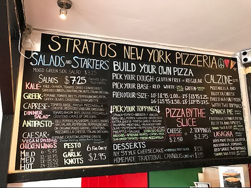 menu board at Stratos New York Pizzeria in Pahoa