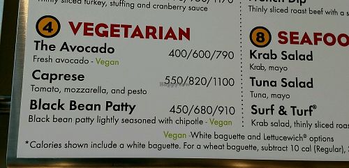 Vegan menu at Which Wich in Schererville