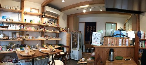 Inside the shop at Ureshinomusubian in Osaka