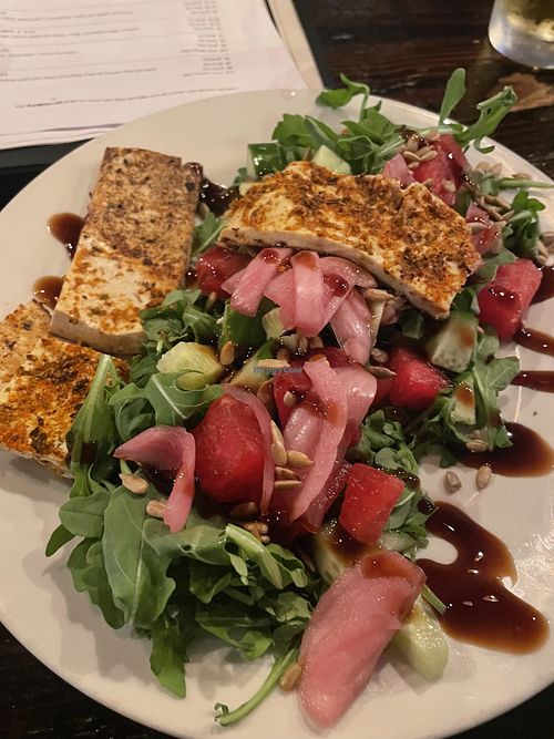 Watermelon Cucumber salad with blackened tofu  at Prison City Pub and Brewery in Auburn