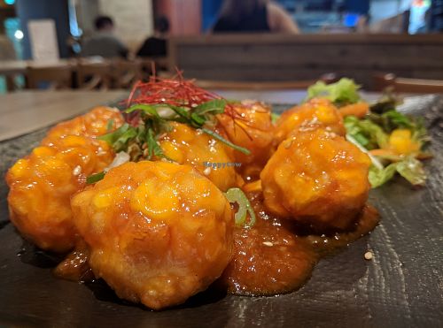 Corn fritters. Amazing chilli sauce is like monster munch; at LBK Craft in Nara